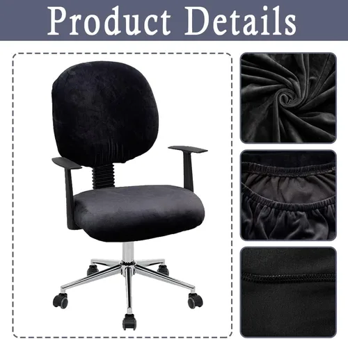 Vista 3 de ITFRO Funda negra para silla de oficina, de terciopelo, elástica, 2 piezas, funda para silla de escritorio de computadora, funda giratoria universal
