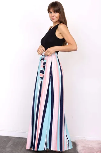 Vista 3 de Eloges - Vestido largo sin mangas con faja en contraste para mujer S-3X Plus