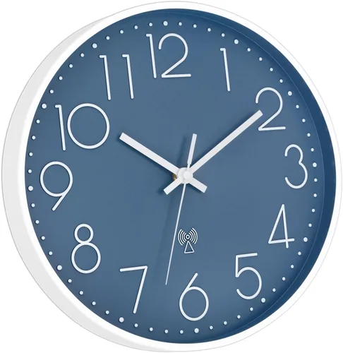 Vista 7 de Foxtop Reloj de pared atómico que funciona con pilas, redondo, analógico, moderno, juego automático para oficina, aula, dormitorio, cocina, sala