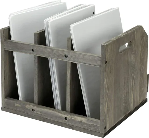 Vista 7 de MyGift Revistero de madera con 3 compartimentos y etiqueta de pizarra, organizador de archivos de escritorio, organizador de documentos de oficina