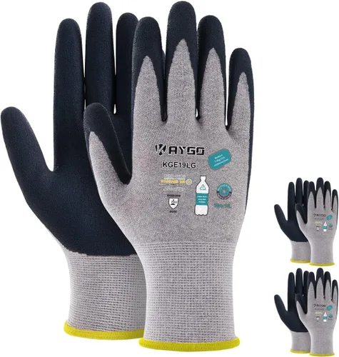 Vista 11 de KAYGO Guantes de trabajo para mujer, guantes de trabajo de seguridad ecológicos con revestimiento de goma transpirable, KGE19L, 3 pares Excellent