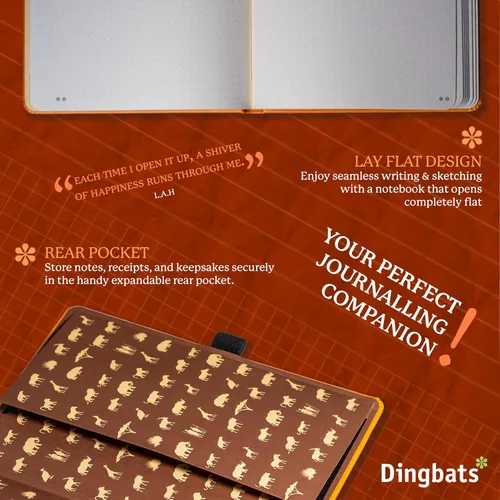 Vista 5 de Dingbats* Cuaderno de escritura con puntos de la Tierra A5 - Tapa dura de cuero vegano - Ideal para el trabajo, viajes - Incluye bolsillo, cierre