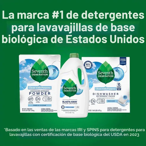 Vista 6 de Seventh Generation Gel detergente para lavavajillas para platos espumosos, sin fragancia, 42 onzas, paquete de 6