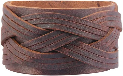 Vista 65 de Jeilwiy Pulseras de cuero punk para hombres, pulseras hechas a mano, brazalete ancho, joyería trenzada, color negro y marrón, ajustable, regalos