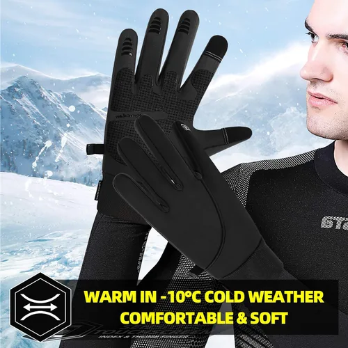 Vista 5 de Guantes de invierno para hombre, guantes térmicos impermeables, para clima frío, guantes de correr para hombres y mujeres, guantes de invierno