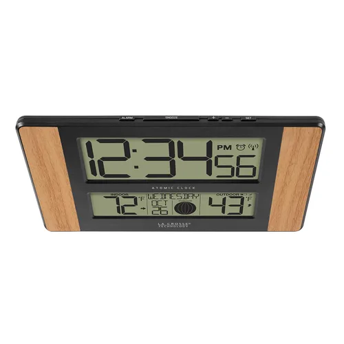 Vista 5 de La Crosse Technology 513 – 1417 Atomic reloj digital con temperatura exterior, acabado en roble