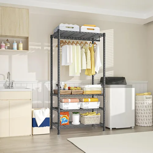 Vista 5 de Ulif H2 - Perchero resistente para ropa de 4 niveles independiente, estante para colgar ropa con estantes y perchas, organizador de clóset y sistema