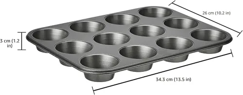 Vista 3 de Amazon Basics Molde redondo antiadherente para hornear muffins, 12 tazas, juego de 2, gris, 13.9 x 10.55 x 1.22 pulgadas