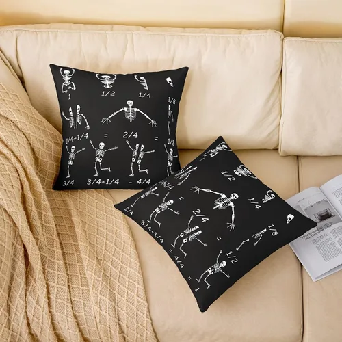 Vista 2 de Manfei Skull Maths Throw Pillow Cover Gothic Style Square Cushion Case Halloween Skeletons Black White Decor Throw Porch Pillows Cases for Couch