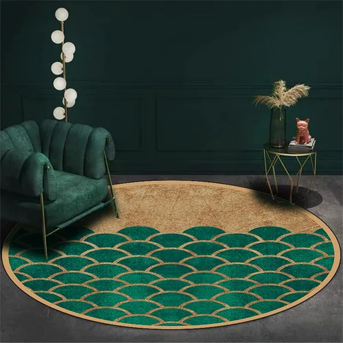 Vista 8 de HM&DX Alfombras de lujo ligeras 3D, modernas alfombras circulares abstractas de mármol, lujosas, lavables, antideslizantes, circulares, para sala