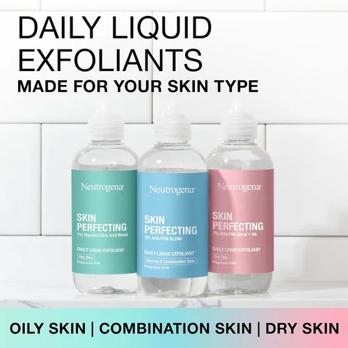 Vista 10 de Neutrogena Exfoliante facial líquido diario perfeccionador de la piel con 7% de mezcla de ácido glicólico/cítrico para piel grasa, exfoliante facial