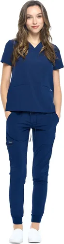 Vista 21 de Dagacci Medical Uniform® Women's V-Neck Jogger Scrubs Negro
