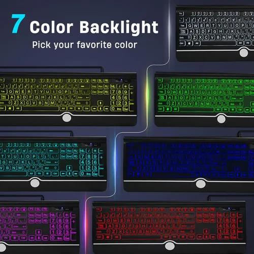Vista 3 de Combo de teclado y ratón con cable - Teclado retroiluminado con letras grandes, teclado USB silencioso con cable y ratón óptico para Windows, PC