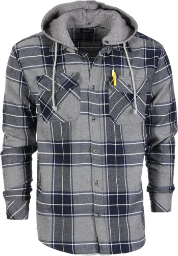Vista 12 de Gioberti Camisa de franela a cuadros de algodón 100% para hombre con capucha extraíble y botones 100 – negro/azul real/gris.