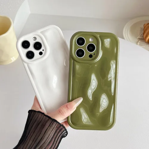 Vista 3 de Caseative para iPhone 14 Pro Max, Funda de Plástico Blando con Cubierta de Cromo Ondulado de Burbuja de Meteorito (Negro) Water Ripple Wave