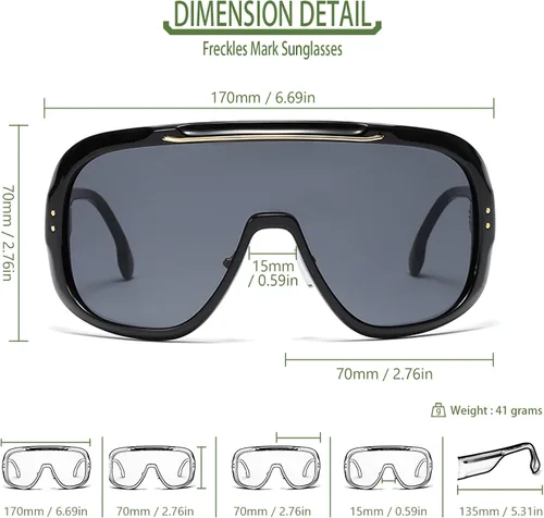 Vista 3 de Freckles Mark Gafas de sol de gran tamaño con protección envolvente siamesa unisex vintage de los años 80 futuristas Cyberpunk para ciclismo