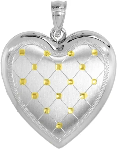 Vista 3 de Collar con medallón de corazón de plata de ley de 1.0in para mujer, 4 imágenes, edredón dorado de 40,6 a 20.0in