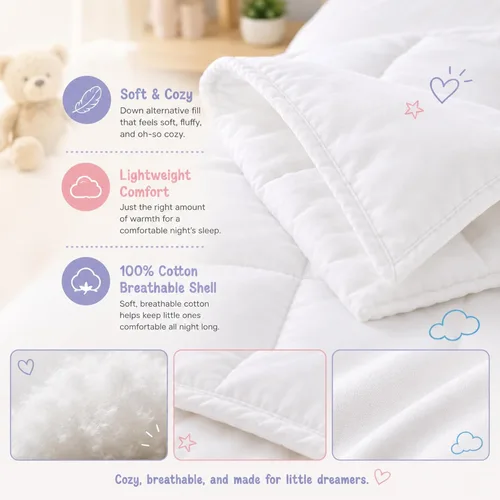 Vista 2 de Continental Bedding Edredón para niños pequeños, relleno de edredón de microfibra 100%, manta para dormir con funda de algodón, se adapta a cuna
