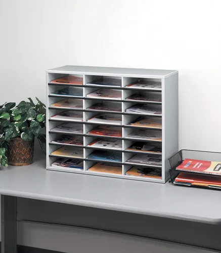 Vista 3 de Fellowes 25041, organizador de libros y cartas, 24 compartimentos, color gris claro