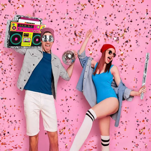 Vista 8 de Boombox Piñata con palo con los ojos vendados de los años 80, hip hop, juego de piñata mexicana para fiesta de regreso a los 80, regalos de radio