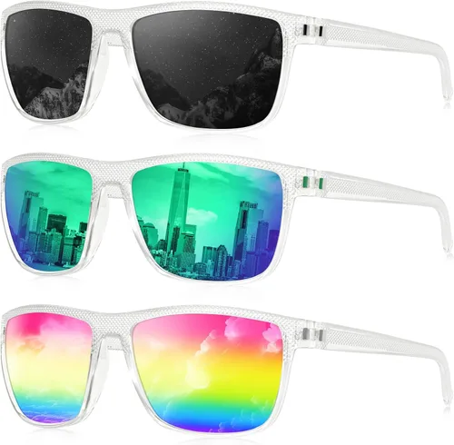 Vista 34 de KALIYADI Gafas de sol polarizadas para hombre, gafas de sol ligeras con protección UV para conducir, pescar y jugar golf (3 unidades) Negro