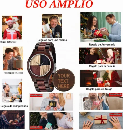 Vista 6 de Wooden Watches for Men Handmade Colorful Bamboo Engraved Wood Watch Analog Quartz Men's Wooden Watch Cus-Q1230