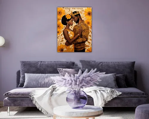 Vista 239 de Arte de pared afroamericano, decoración de rey y reina bailarín negro para sala de estar, arte de pareja de amor negro para dormitorio, lienzo