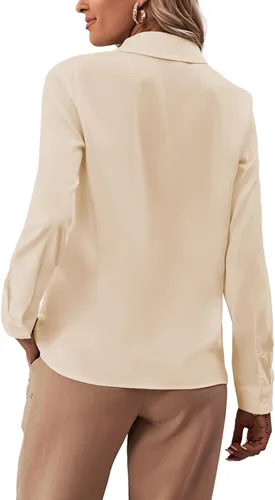 Vista 2 de LYANER Blusa de manga larga con cuello y botones en la parte delantera y volantes para mujer