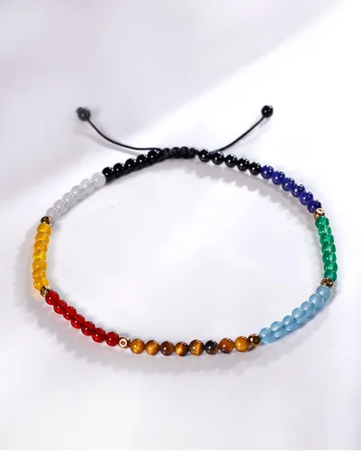 Vista 5 de Jewever Tobillera de 7 chakras para mujer, pie de playa, piedras preciosas curativas y cristales para yoga, meditación de equilibrio, Piedra, Ágata