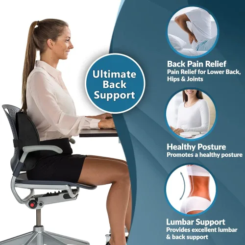 Vista 5 de ComfiLife - Cojín de respaldo lumbar para silla de oficina y asiento de coche, de espuma viscoelástica, con correa ajustable y malla 3D transpirable