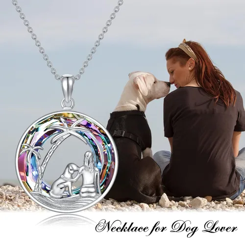 Vista 2 de POPKIMI Regalos para perros, collar de perro para mujer, collar con dije de perro de plata esterlina con cristal para perro, regalos conmemorativos