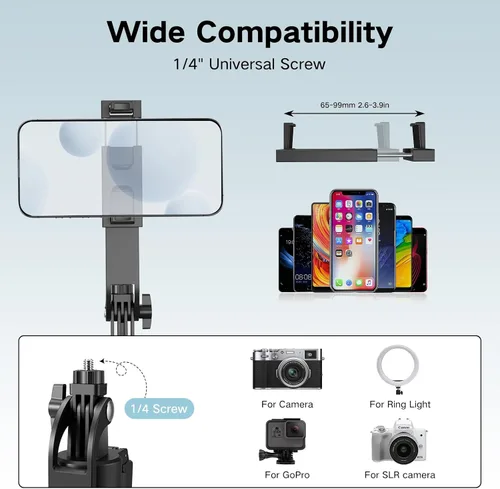 Vista 7 de Trípode de seguimiento automático de cara de 70.9 pulgadas para iPhone con luz, rotación de 360 grados que sigue tu movimiento, trípode de teléfono