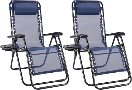 Vista 9 de Silla de gravedad cero Sweetcrispy, juego de 2 sillas reclinables portátiles para playa, camping, patio, exterior, plegables, con portavasos y Negro