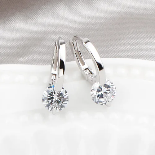 Vista 5 de 925 Sterling Silver Simulated Diamond Solitaire Tiny Huggie Hoop Earrings