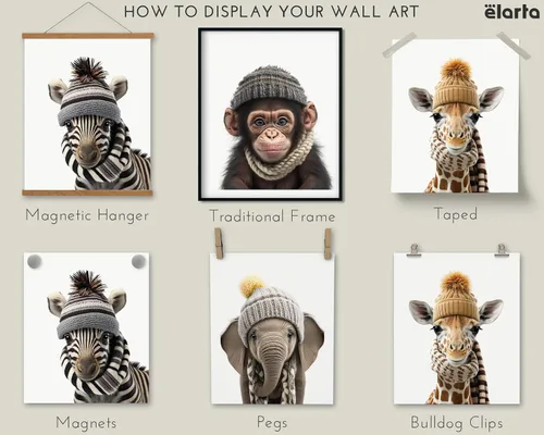 Vista 5 de Elarta Impresiones artísticas de pared de animales de guardería, género neutro para bebés, decoración de safari para niños y niñas