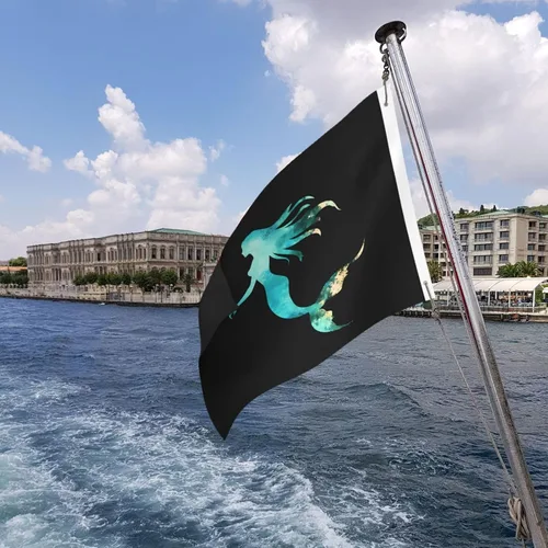 Vista 9 de Bandera de jardín con diseño de sirena de animales marinos y océanos de 2 x 3 pies, banderas voladoras de poliéster duradero con ojales
