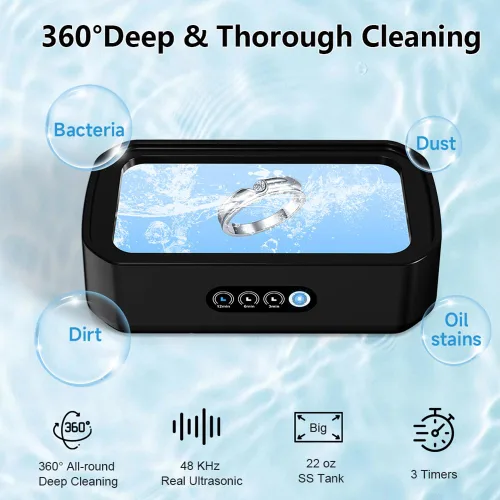 Vista 2 de Limpiador ultrasónico, 2025 mejorado 22oz 48KHz Máquina ultrasónica de limpieza de joyas para anteojos, brochas de maquillaje, relojes, dentaduras