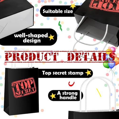 Vista 3 de Lincia 20 bolsas de regalo de espías Top Secret para fiesta, agente secreto misterioso, bolsas de papel kraft con asas, temática de espía