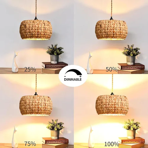 Vista 2 de ZECOXOL Lámparas colgantes enchufables con pantalla de lámpara tejida de ratán, luces colgantes bohemias con cable enchufable, interruptor