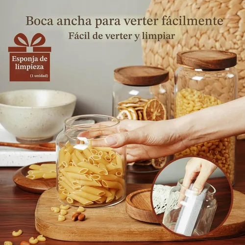 Vista 6 de Labina Recipiente de Almacenamiento de Vidrio Hermético Frascos de Alimentos Recipiente de Cocina con Tapas de Madera, 20 Oz Boca Ancha Organización