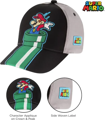 Vista 3 de Nintendo Boys Baseball Cap Super Mario Adjustable Kids Hat for Ages 4-7