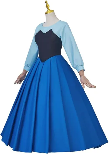 Vista 2 de Disfraz de sirena de princesa azul clásico para mujer, vestido de fiesta de cosplay con gorro