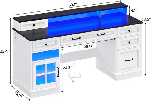 Vista 2 de BTHFST Escritorio ejecutivo con cajón de archivos, escritorio para computadora con soporte para monitor, escritorio de oficina en casa con cajones