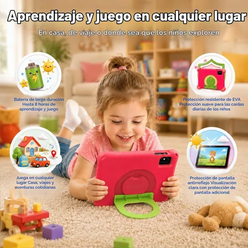 Vista 3 de Tableta para niños de 8 pulgadas, Android 15, Octa-Core 12 GB de RAM + 64 GB de ROM, tableta para niños pequeños con WiFi 6, control parental