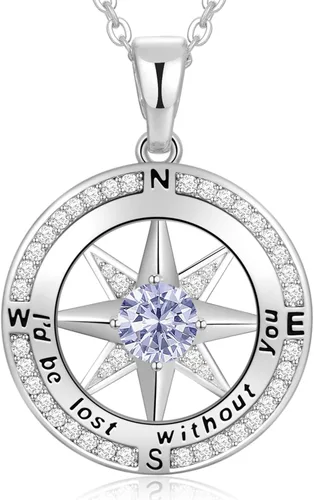 Vista 32 de Peeshow Collar para mujer, brújula, piedra natal, joyería de cumpleaños, aniversario, ideas para su novia, regalo romántico de amor en Navidad, día