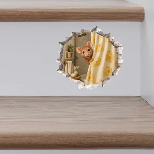 Vista 9 de Calcomanía de pared para mouse de ducha, adhesivo de pared con efecto 3D