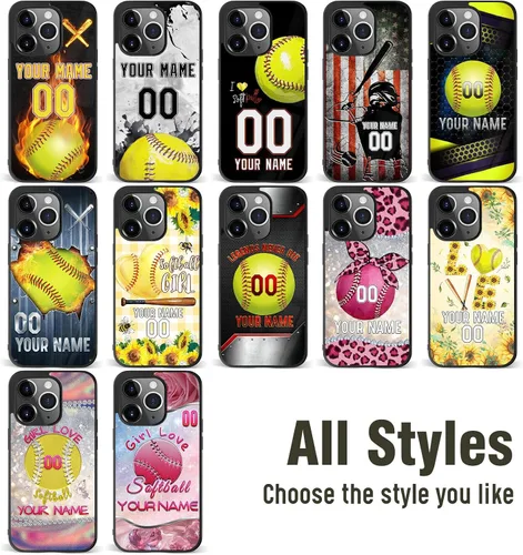 Vista 6 de Funda personalizada para teléfono con texto de Softbol en forma de corazón con girasol para iPhone 17 16 15 14 13 12 11 Pro Max Plus Mini Xs Xr 8