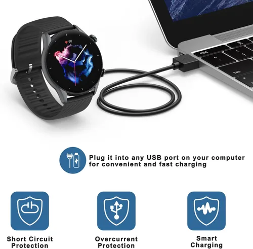 Vista 6 de Wanme Cargador para Amazfit GTR 4 / GTR 3 / GTR 3 Pro/GTS 4 / GTS 3 / T-Rex 2, cable de carga de repuesto de 3.3 pies (USB)