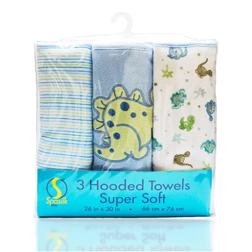 Vista 4 de Spasilk Juego de toallas con capucha para niños y niñas recién nacidos, toallas de bebé de rizo suave, esenciales para el baño del bebé, ideal Azul