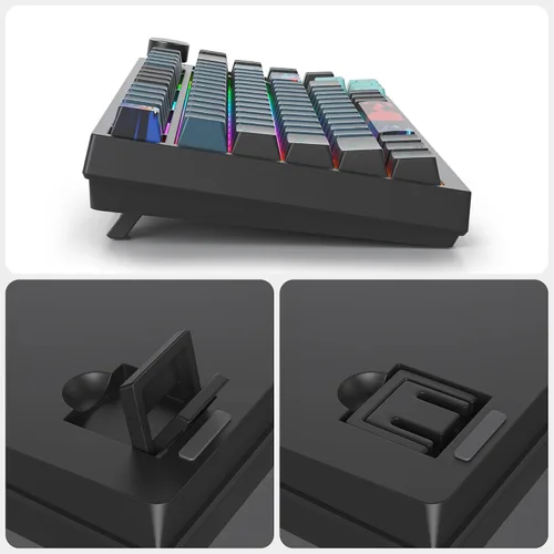 Vista 6 de Junta de teclado 75% montada con almohadillas absorbentes de sonido, teclado mecánico RGB compacto de 82 teclas con cable para juegos, enchufe
